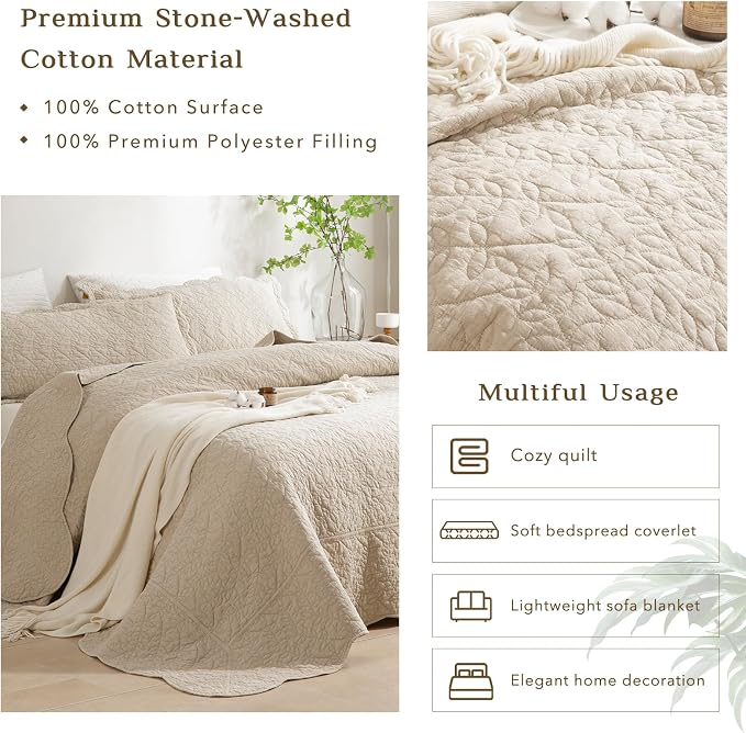 CozyTide Oversized King Quilt 120"x120", Stone-Washed Cotton Oversized King - Image 4