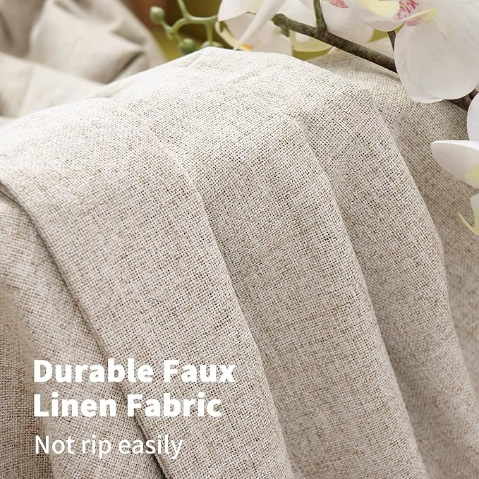 YoungsTex Linen Blackout Curtains 63 Inch Length Bedroom Beige Darkening | - Image 5