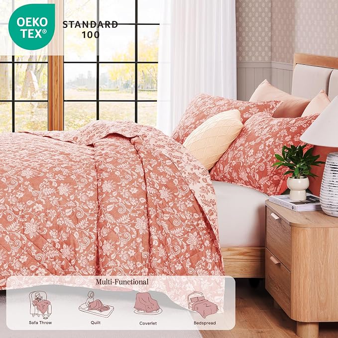 Twin/Twin XL Quilt Set-2 Pieces Soft Bedding Floral Reversible Coverlet | All - Image 4