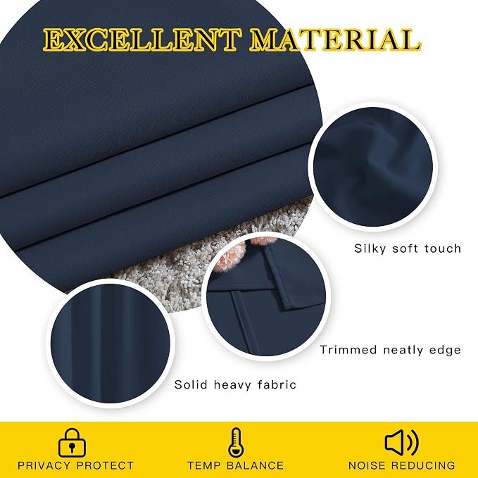 NICETOWN Navy Blue Blackout Curtains 102 inch Length, Grommet Energy Saving - Image 4