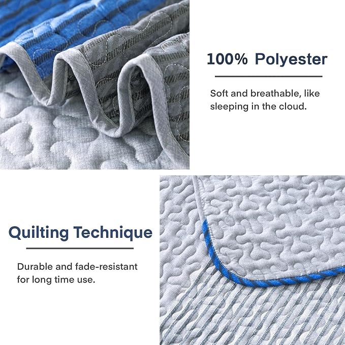 California King Quilt Set Gray Blue, 3 Pieces Bedspreads | Ultra Soft - Image 4