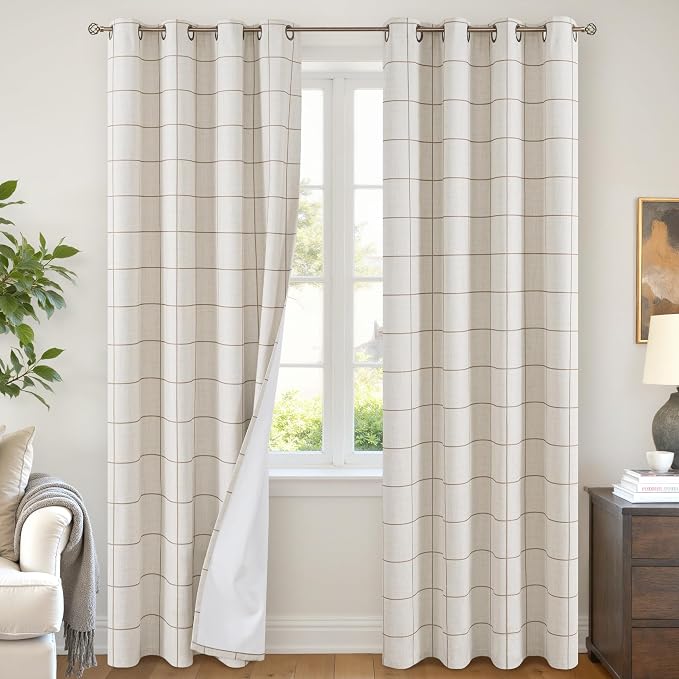 Plaid Blackout Curtains 96 Inch Long, 52 Wide 2 Panels, Thick Boho Patterned - Image 3