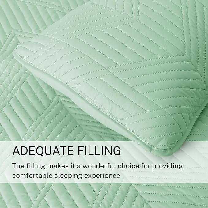 Exclusivo Mezcla Ultrasonic Full Queen Quilt Bedding Set, Mint Green | - Image 6