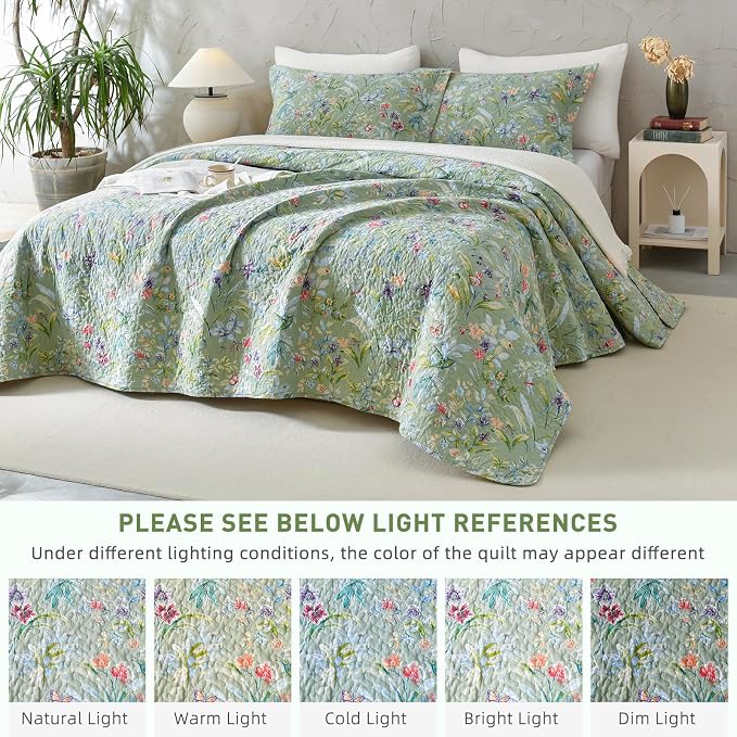 Lady Ann 100% Cotton Floral Oversized Queen Quilt Set - Image 9