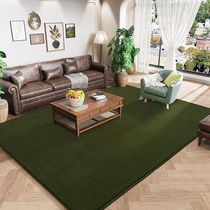 8x10 Area Rugs for Bedroom Living Room, Olive Green Memory Foam Rug | Thickened by AmeareaDirect