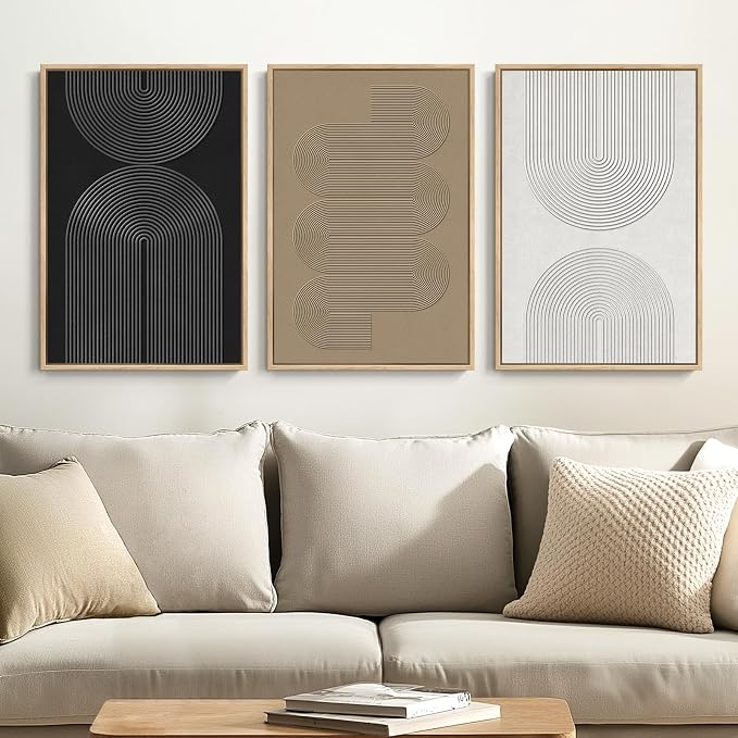 Framed Black and White Neutral Abstract Wall Art set, 3 Piece Cnavas Prints | by Cuspin