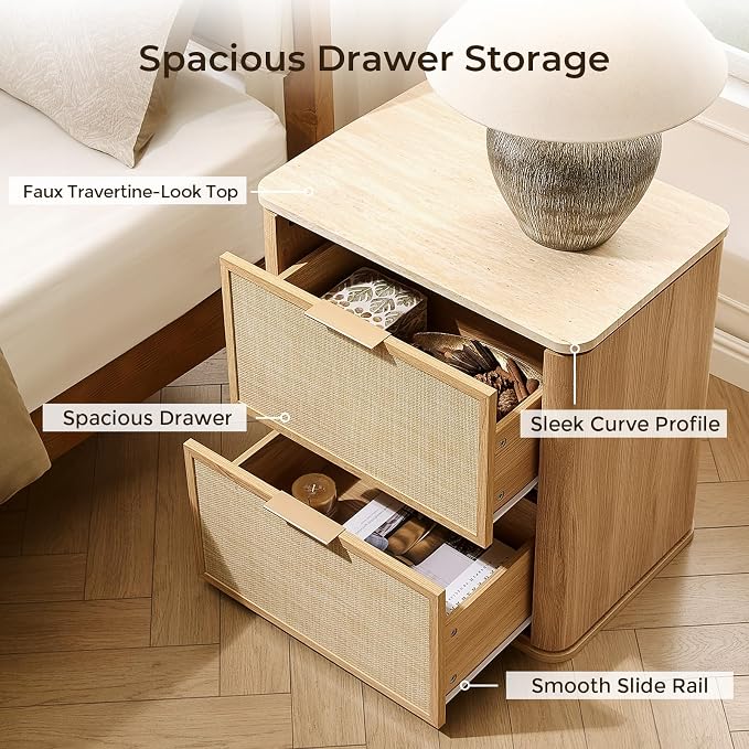 NightStand Set of 2, 23.11" W Rattan Nightstand - Image 6
