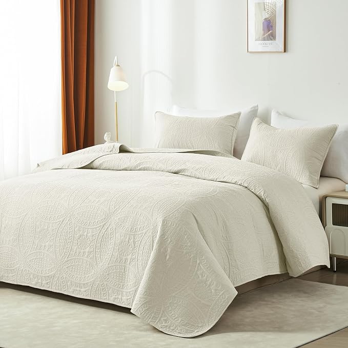 akkialla 118"x106" Cream California King Quilt Set, Oversized Floor-Length - Image 2