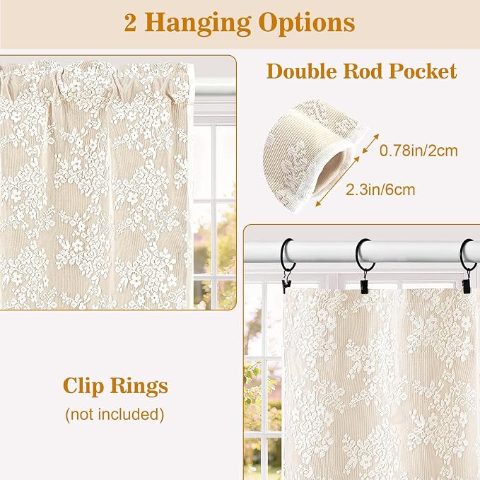 Yinhua Beige Kitchen Curtains 36 Inch Length Double Layer Blackout Cafe Curtains - Image 5