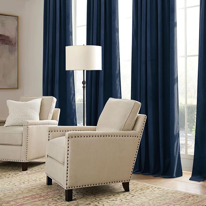 RYB HOME Navy Blue Velvet Blackout Curtains 96 inches - Image 5