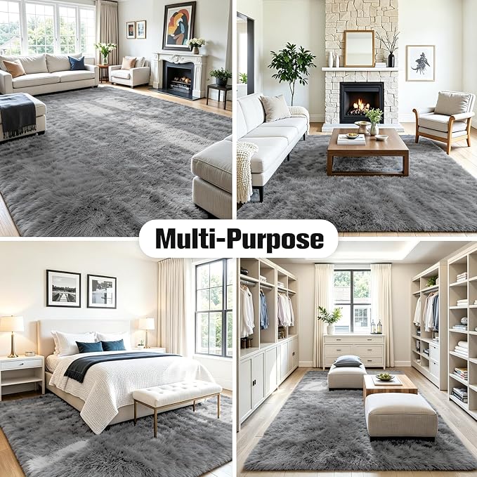 6x9 Fluffy Area Rug for Living Room: Non-Slip Light Grey Bedroom Carpet | Ultra - Image 9