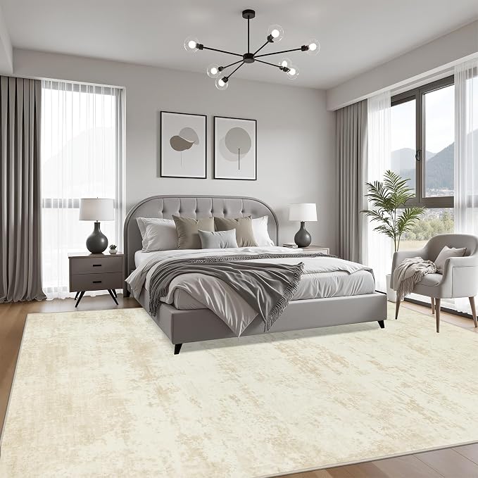 10x14 Area Rug Living Room: Modern Washable Indoor Carpet Beige | - Image 3