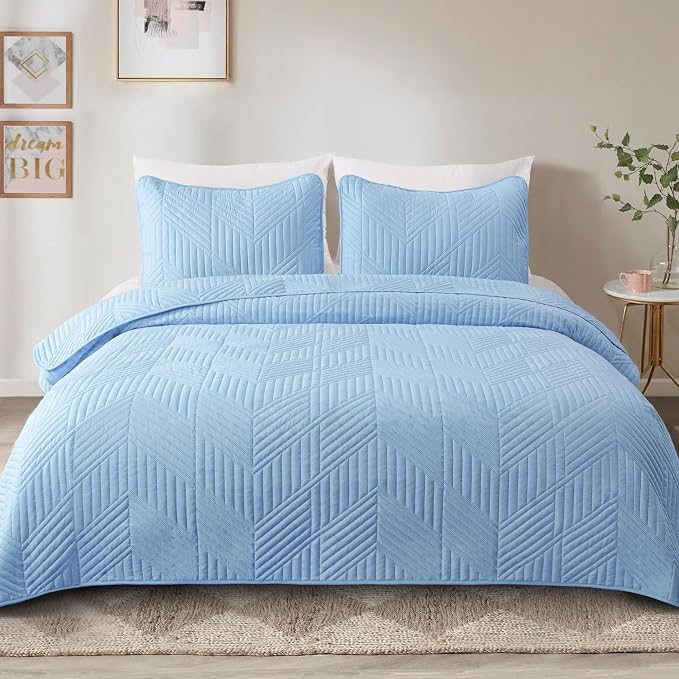 Exclusivo Mezcla Ultrasonic Twin Quilt Bedding Set, Light Blue | Lightweight - Image 2