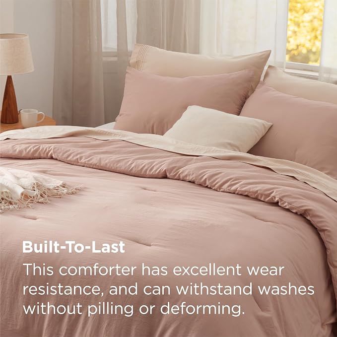 Bedsure Oversized King Comforter Set, Light Pink Soft Prewashed Bedding - Image 3