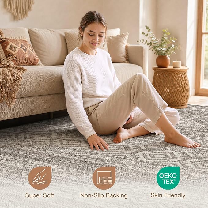 cotiled Boho 12x15 Area Rug for Living Room: Large Moroccan Washable Rug | - Image 3