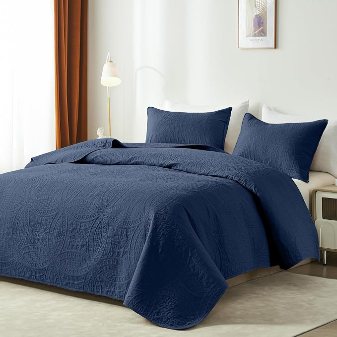 akkialla Navy King/Cal King Quilt Set, Ultrasonic Lightweight Bedspread Coverlet - Image 2