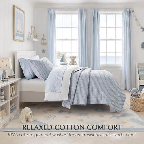 100% Cotton Cross Stitch Quilt Set, Powder Blue | 100% Cotton, Elegant Cross - Image 2