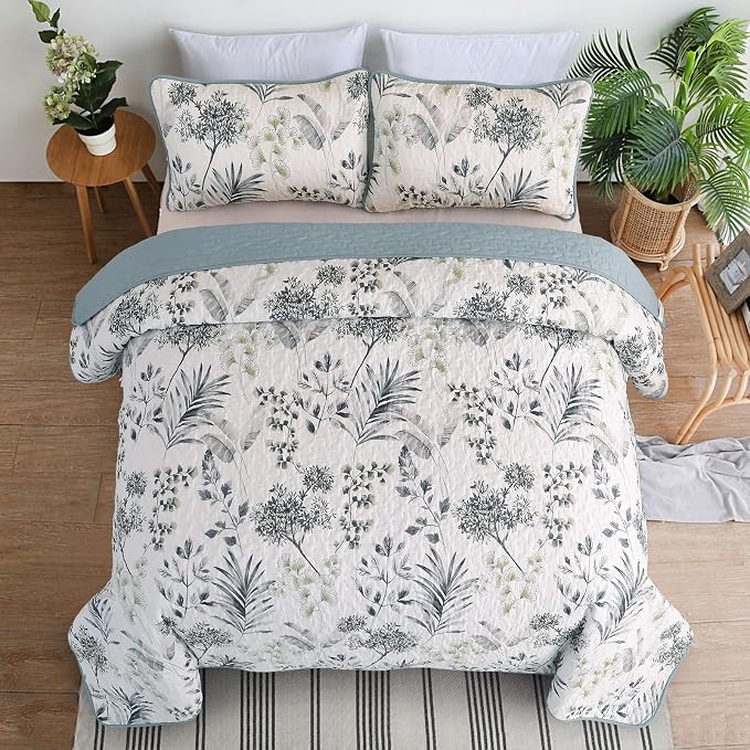 Anibedding King Quilt Set, Floral Botanical Bedspread - Image 3