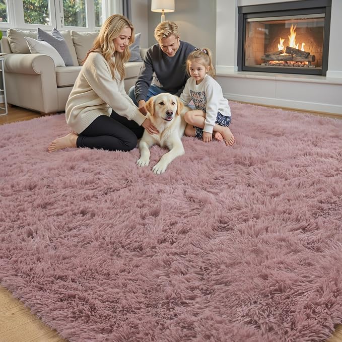 Area Rugs 9x12 Living Room, Blush Large Shaggy Carpet Soft Plush Furry Rug | - Image 2