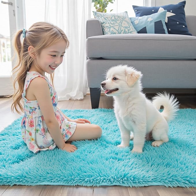 8x10 Area Rugs for Living Room, Teal Blue Large Soft Shaggy Carpet | Plush - Image 7