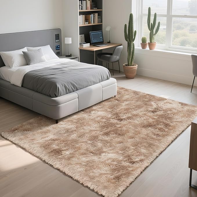 Mottled Beige 8x10 Area Rugs for Living Room, Fluffy Shag Rug Large Carpet | - Image 2