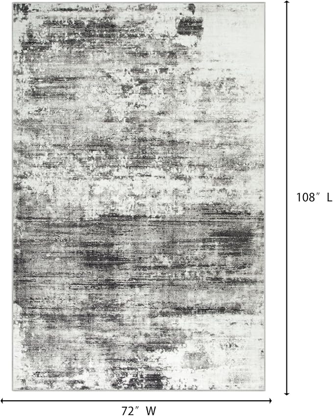 6x9 Area Rugs for Living Room: Washable Abstract Black Grey Badroom Carpet | - Image 2