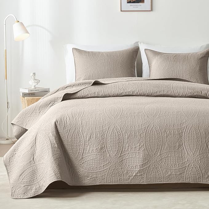 akkialla 118"x106" Taupe California King Quilt Set, Oversized Floor-Length by akkialla