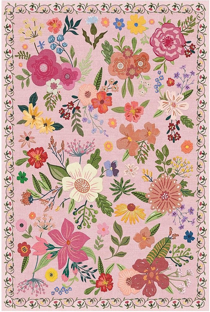 Latte&Fog Floral Entryway Area Rug, 2x3 Washable Pink Rugs - Image 5