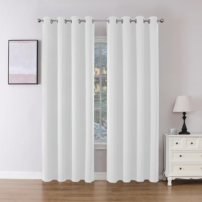Joydeco 60% Blackout White Curtains 90 Inch Length 2 Panels Set, Thermal by JOYDECO