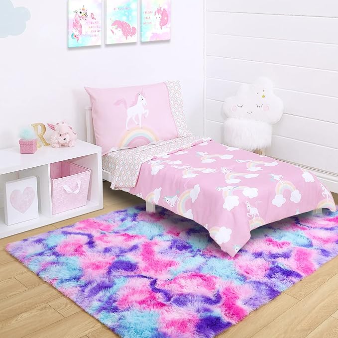 4x6 Tie-Dyed Pink Purple Blue Fluffy Area Rug Non-Slip - Image 8