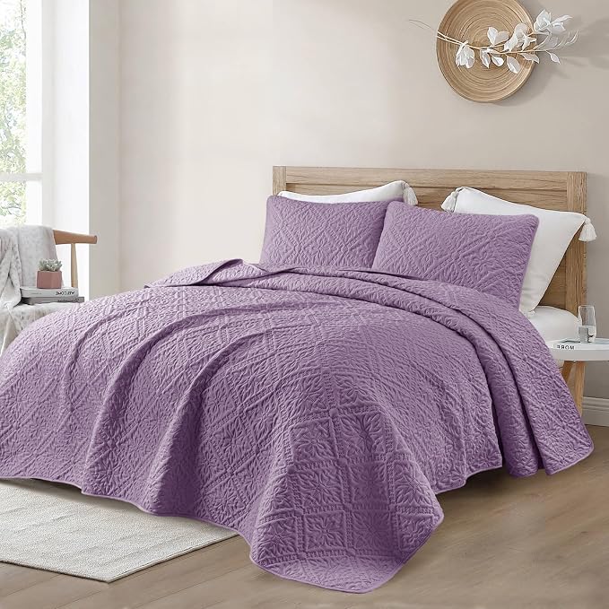 Exclusivo Mezcla King Quilt Set, Dusty Lavender | Lightweight Soft Bedspreads - Image 2