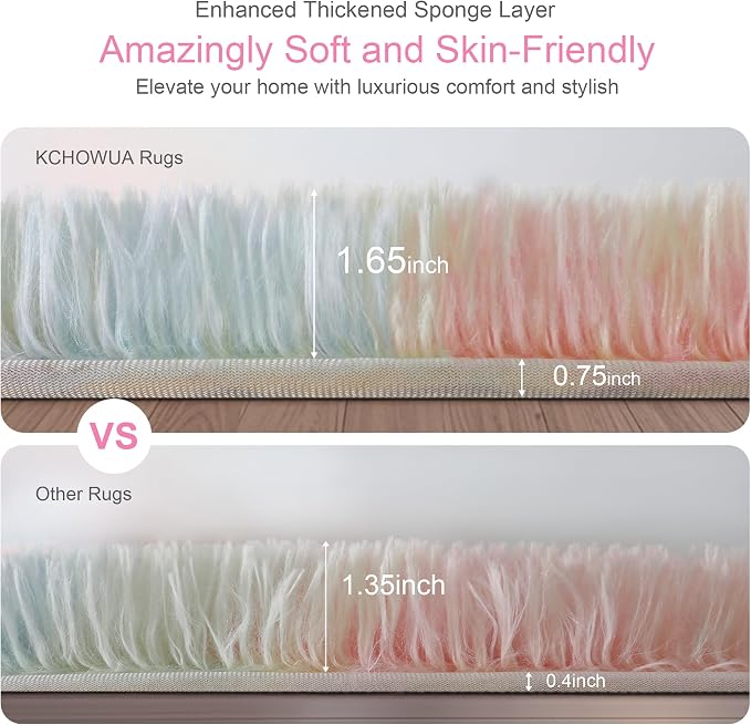KICHOWUA 3x5 Thick Rainbow Unicorn Fluffy Shag Rug - Image 3