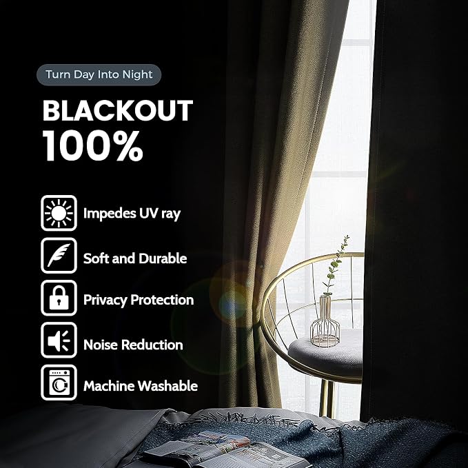 SimpleHome Light Cream 100% Blackout Curtains Room Darkening Living Room 63 | - Image 3