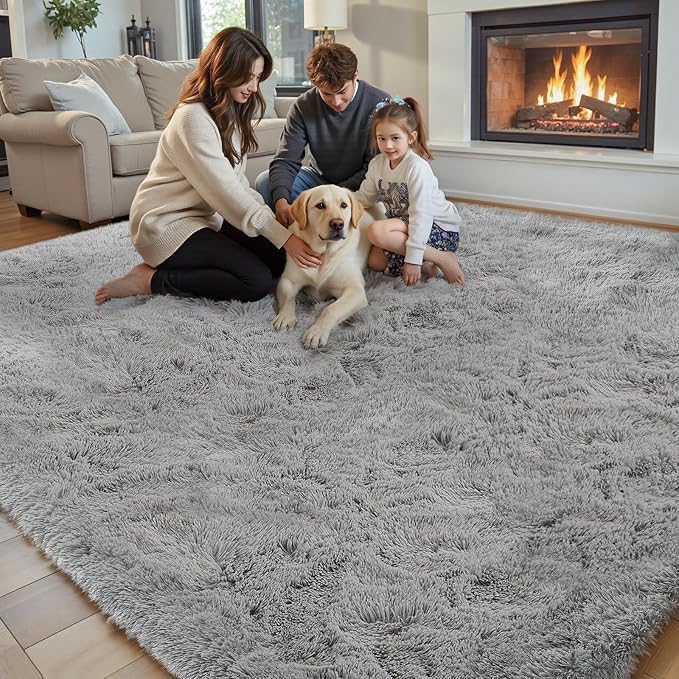 6x9 Shag Area Rug for Living Room, Light Grey Soft Plush Fluffy Carpet | - Image 3