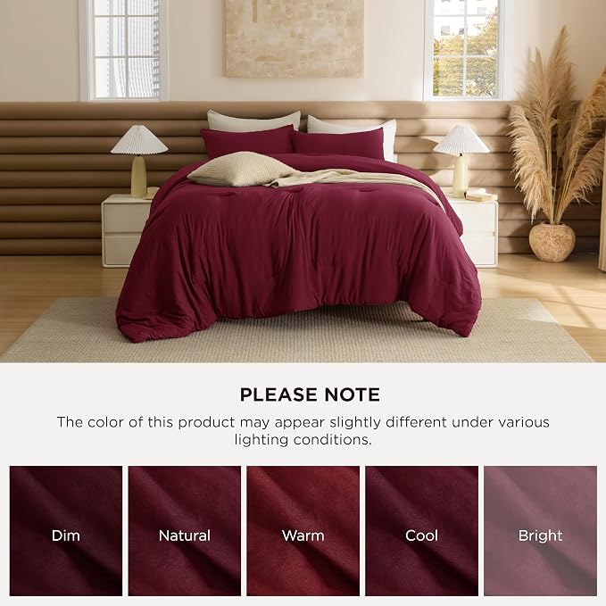 Bedsure Twin/Twin XL Comforter Set, Dark Red Soft Prewashed Bedding - Image 8