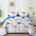 WONGS BEDDING Blue Quilt Set King Size, Cute Floral Botanical Bedspread Bedding by WONGSBEDDING