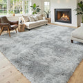 Area Rugs10x14 for Living Room, Light Grey Tie-Dyed Large Shaggy Plush Rugs | by Junhejiamei