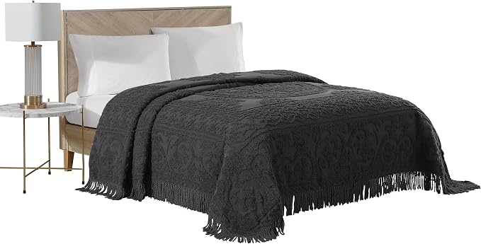 Beatrice Home Fashions Medallion Twin Cotton Chenille Bedspread, Charcoal | by BeatriceHomeFashions