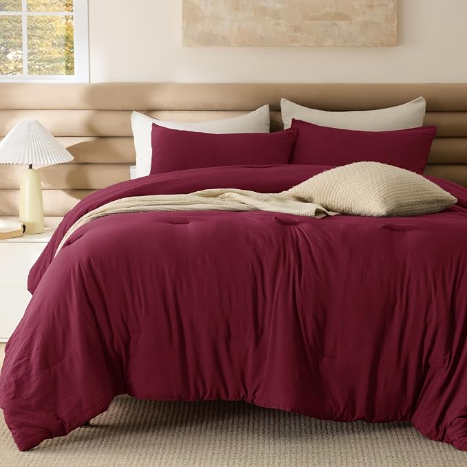 Bedsure Queen Comforter Set, Dark Red Soft Prewashed Bedding - Image 2