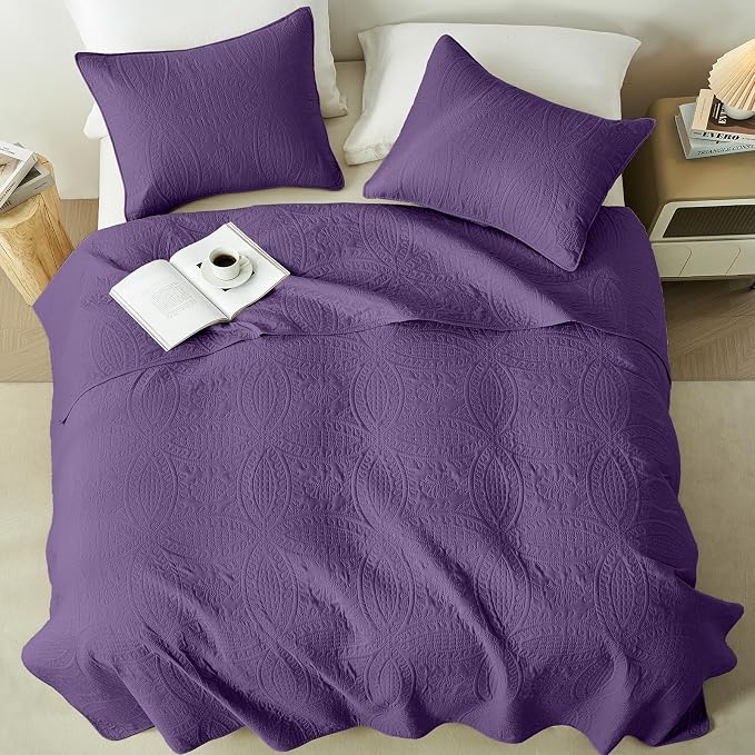akkialla 118"x106" Purple California King Quilt Set, Oversized Floor-Length - Image 3