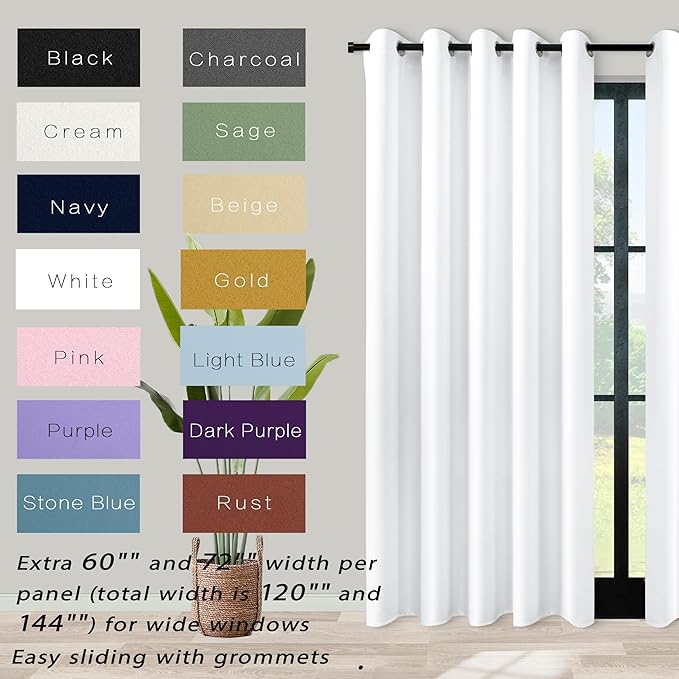 KOUFALL White Curtains for Living Room, 84 Inches Long Room Darkening Extra 72 - Image 2