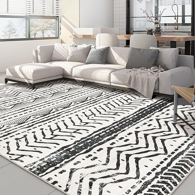 Nakagishi Black Rug Living Room Rugs: 10x14 Machine Washable Boho Large Neutral by NakagishiAreaRug