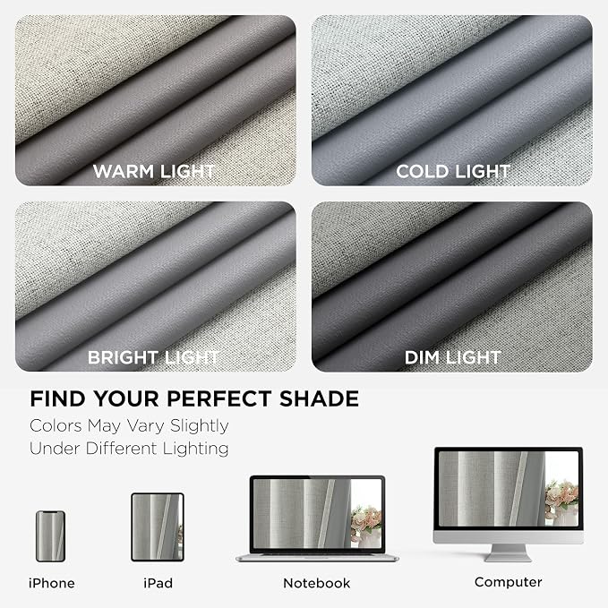 Joydeco Greyish White Curtains for Bedroom 2 Panels Set, Faux Linen Textured - Image 8
