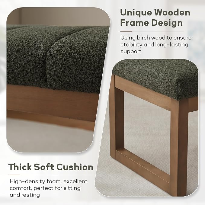 Zihanhome 52.7" Bedroom Bench for End of Bed, Modern Upholstered Teddy Fabric - Image 5