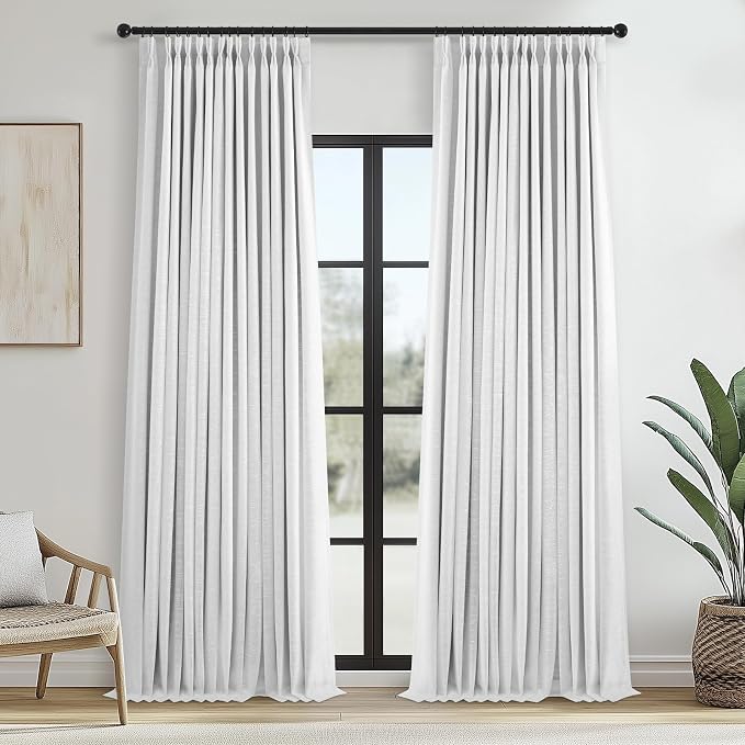 White 102 Inches Long Blackout Linen Curtains, Floor to Ceiling Lush Decor Tall by Topfinel