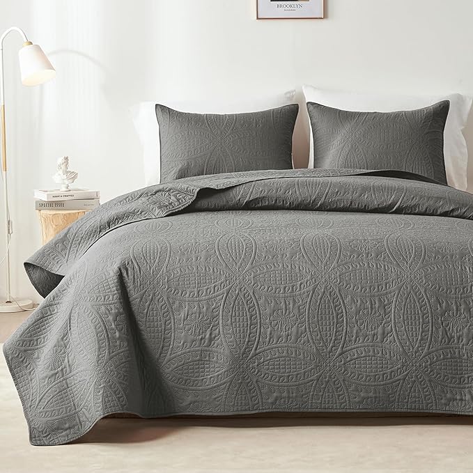 akkialla 118"x106" Dark Grey California King Quilt Set, Oversized Floor-Length by akkialla