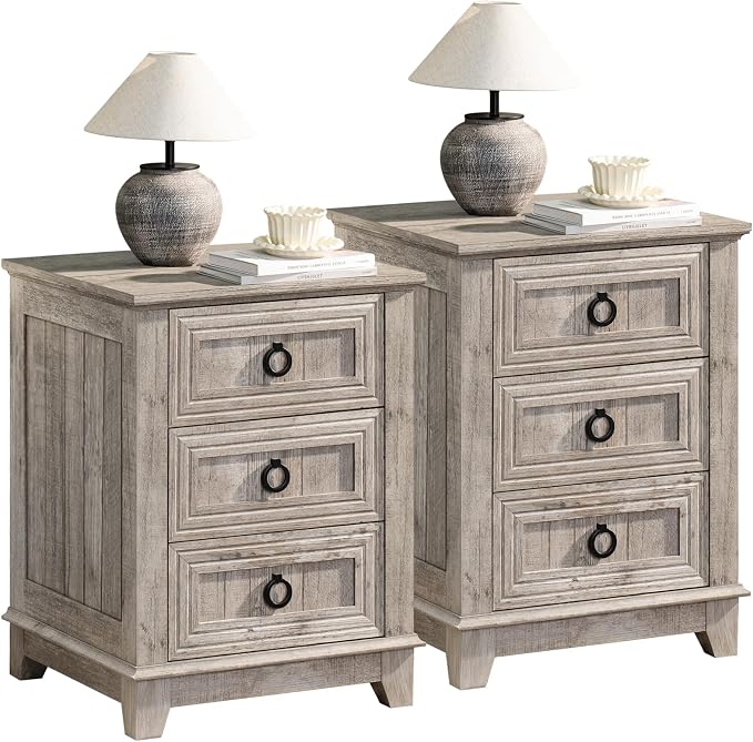 Joaxswe Farmhouse Nightstand Set 2, Oak Night Stand Cabinet by Joaxswe