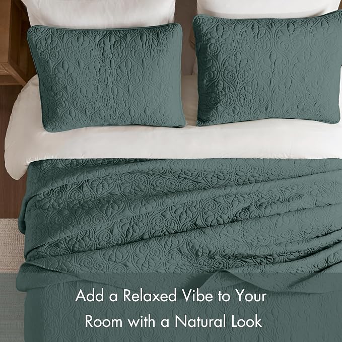 Madison Park King Quilt Bedding Set, Cottage-Inspired Damask, Classic Stitch - Image 5