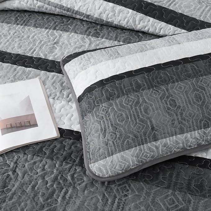 Dobuyly Queen Boho Stripe Quilt Set, Breathable All-Season, 3-Piece Set - Image 8