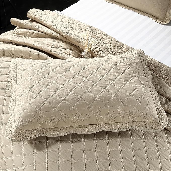 ROOMLIFE Quilt Set Full Size 3D Floral Embroidery Pattern 3-Piece Cotton - Image 5